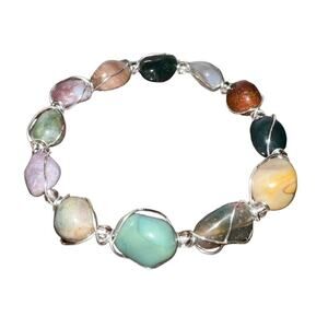 Multicolored Woven Stone Bracelet with Silver Elements Slip On Fashion Jewelry
